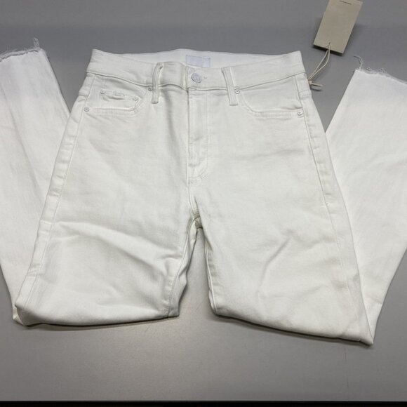 Mother Women’s The Lil Insider Crop Step Fray Jeans – White – Size 26P - Picture 1 of 1